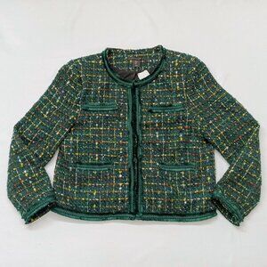 TAHARI Emerald Green Cropped Tweed Jacket. Size XL